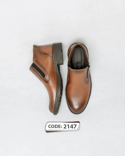 نیم بوت بدون بند عسلی تک زیپ زیره قهوه ای سوخته (کد 2147 )