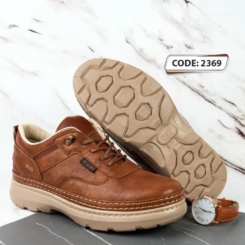 کفش بنددار قهوه ای بغل طرح دار زیره کرم OSH (کد 2369 )